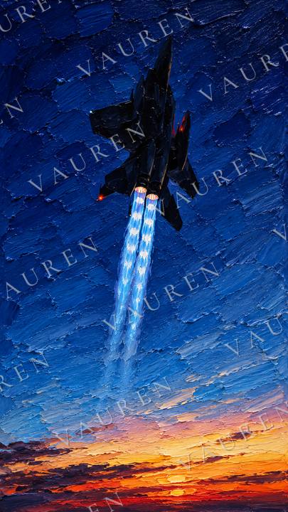 Fighter jet climbing into a textured sunset — portrait wallpaper, Vauren Altitude pack