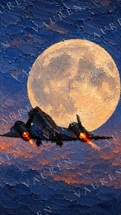 Dark fighter jet against the full moon — portrait wallpaper, Vauren Altitude pack