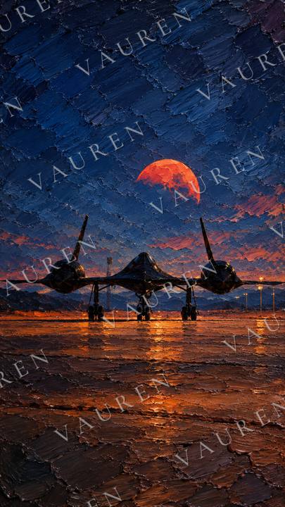 Jet silhouette under a red moon — portrait wallpaper, Vauren Altitude pack