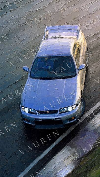 Midnight car wallpaper in oil painting style — portrait wallpaper, Vauren Midnight pack