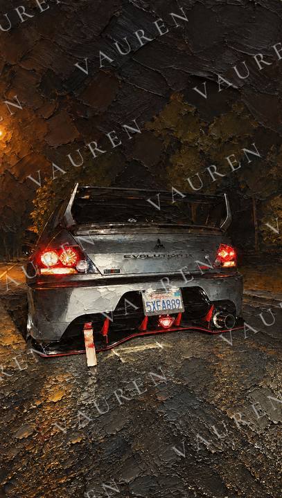 Lancer Evolution IX under amber light — portrait wallpaper, Vauren Midnight pack