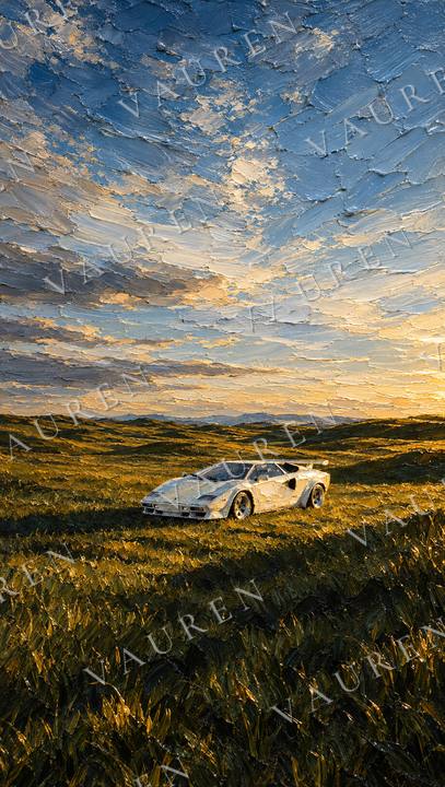 Classic Lamborghini under a golden sky — portrait wallpaper, Vauren Midnight pack