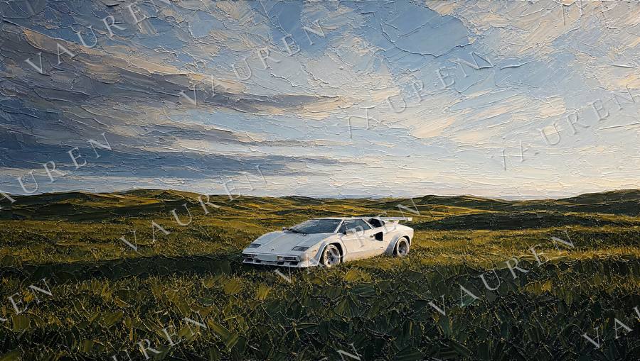 Midnight car wallpaper in oil painting style — landscape wallpaper, Vauren Midnight pack