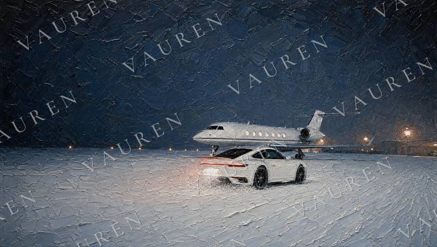 Midnight car wallpaper in oil painting style — landscape wallpaper, Vauren Midnight pack