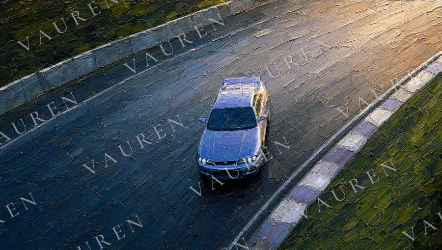 Midnight car wallpaper in oil painting style — landscape wallpaper, Vauren Midnight pack