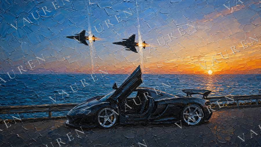 Midnight car wallpaper in oil painting style — landscape wallpaper, Vauren Midnight pack