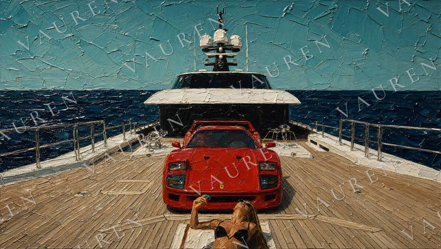 Midnight car wallpaper in oil painting style — landscape wallpaper, Vauren Midnight pack