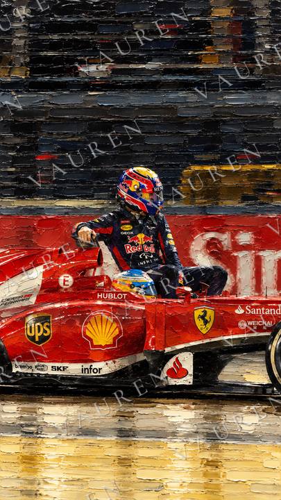 Red Formula 1 car in impasto paint — portrait wallpaper, Vauren Paddock pack