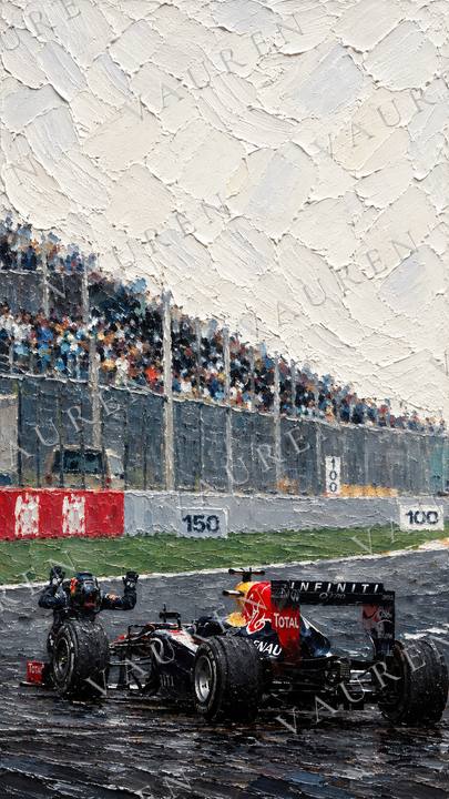 Driver celebrating under a silver sky — portrait wallpaper, Vauren Paddock pack