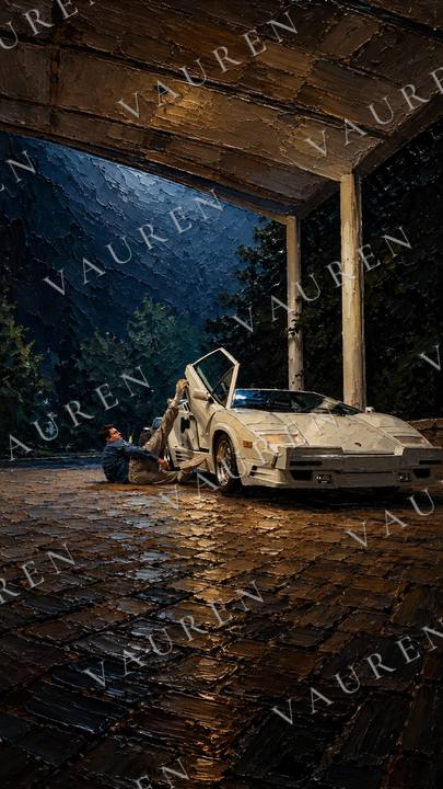 Lamborghini under a night portico — portrait wallpaper, Vauren Riviera pack