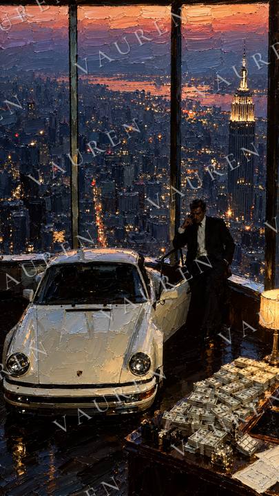 City dusk with a Porsche — portrait wallpaper, Vauren Riviera pack