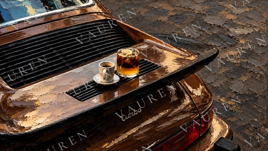 Coffee and a cocktail on a classic sports car — landscape wallpaper, Vauren Riviera pack