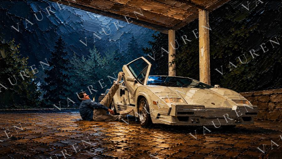Lamborghini in the night rain — landscape wallpaper, Vauren Riviera pack