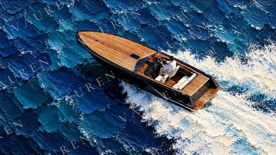 Luxury speedboat crossing the ocean — landscape wallpaper, Vauren Riviera pack